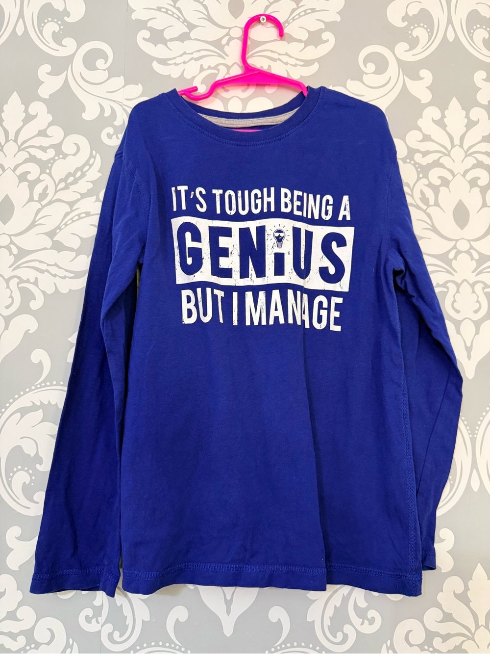 💫10/$25 • George Royal Blue Long-Sleeve Graphic Tee "It's Tough Being a Genius